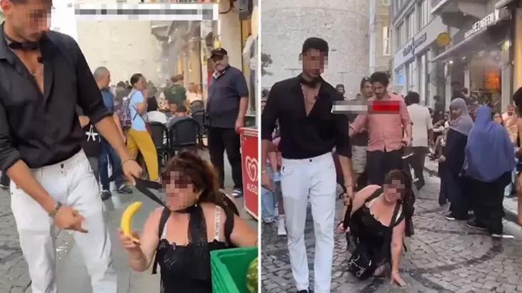 Beyoğlu’nda tasmalı rezalet! Sokak ortasında kaydedilen görüntü polisi harekete geçirdi