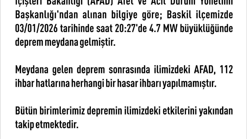 Elazığ Valiliği, korkutan depremin ardından açıklama yaptı – Birlik Haber Ajansı