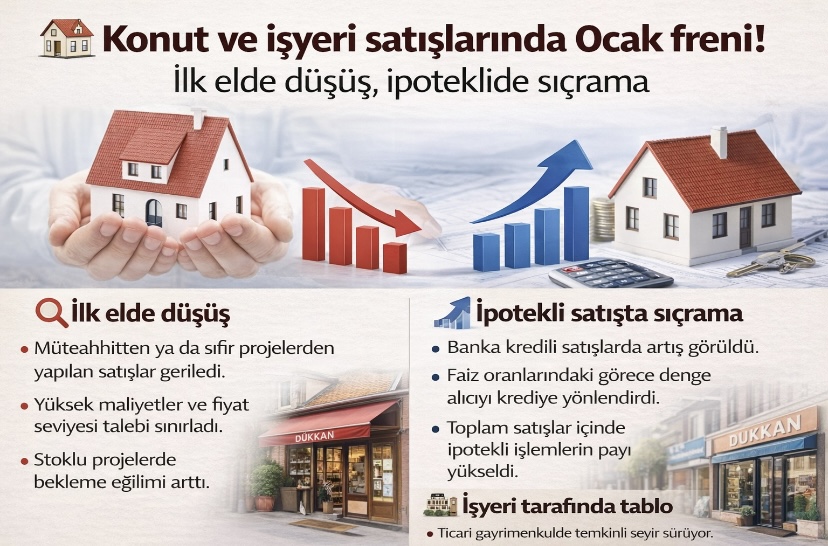Konut ve işyeri satışlarında Ocak freni! İlk elde düşüş, ipoteklide sıçrama