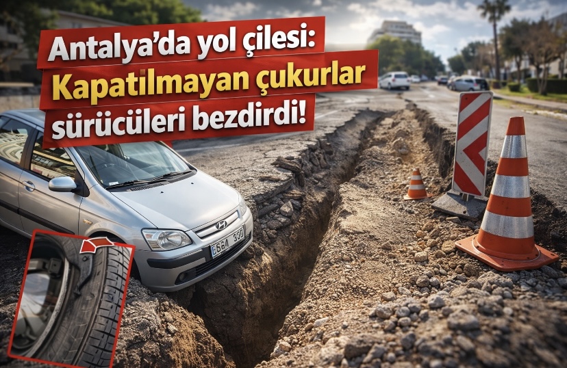 Antalya’da yol çilesi: Kapatılmayan çukurlar sürücüleri bezdirdi!