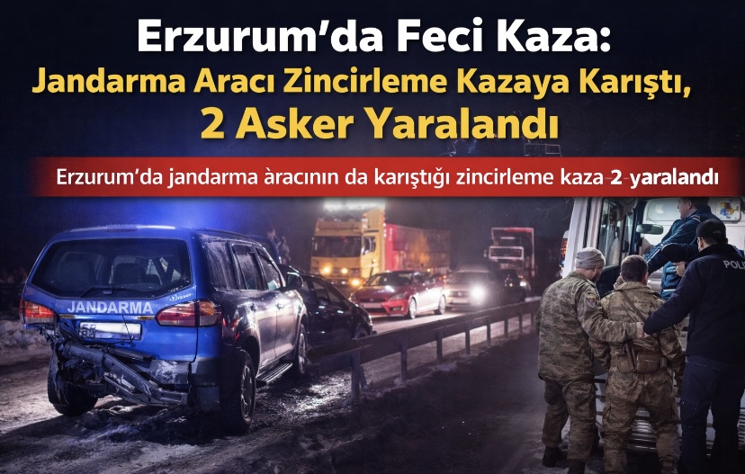 Erzurum’da Feci Kaza: Jandarma Aracı Zincirleme Kazaya Karıştı, 2 Asker Yaralandı