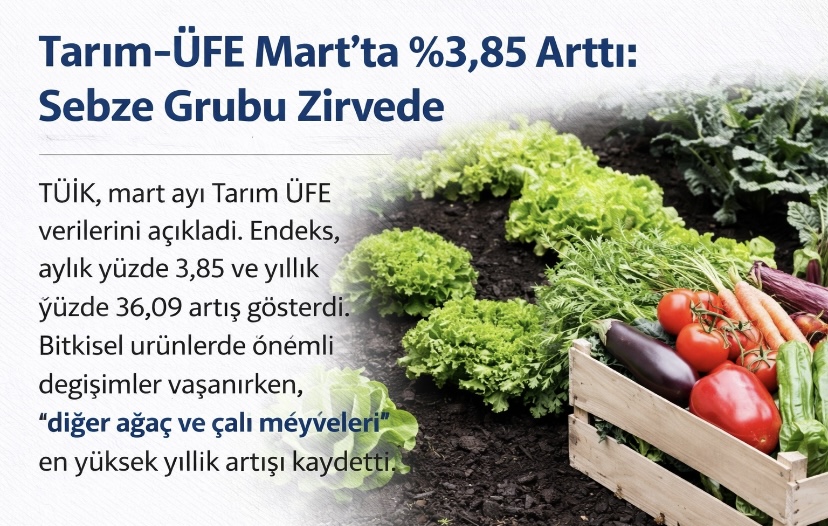 Tarım-ÜFE Mart’ta %3,85 Arttı: Sebze Grubu Zirvede