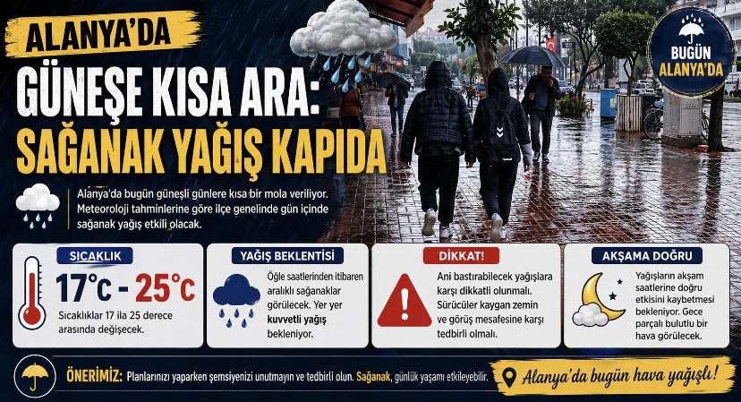 Alanya’da Güneşe Kısa Ara: Sağanak Yağış Kapıda