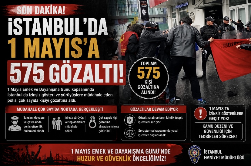 İstanbul’da 1 Mayıs’a 575 gözaltı!
