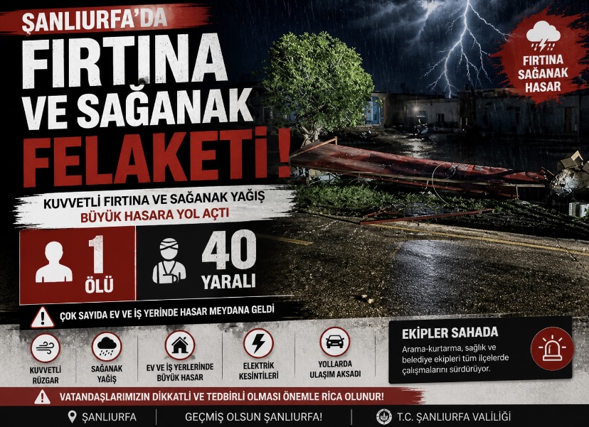Şanlıurfa’da fırtına ve sağanak felaketi! 1 ölü, 40 yaralı!