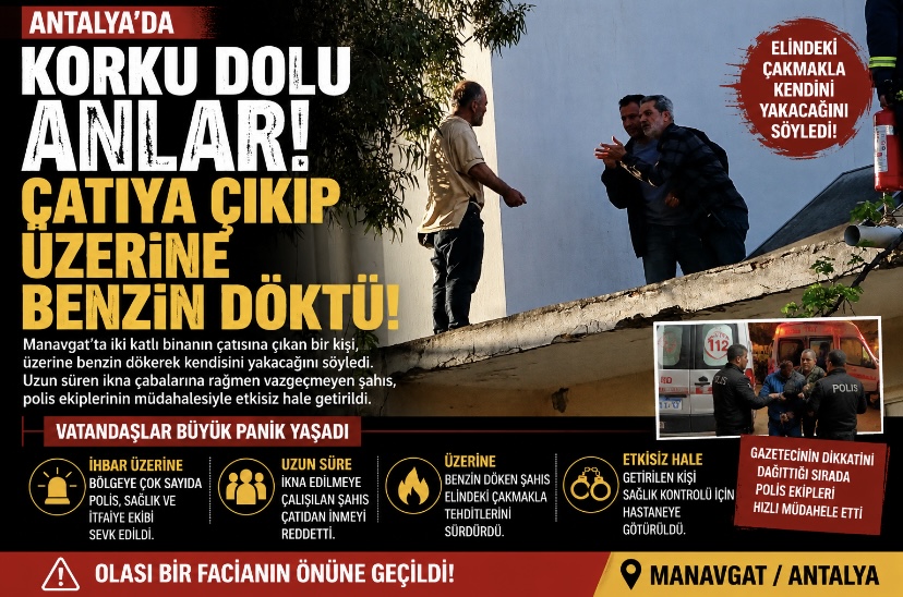 Antalya’da Korku Dolu Anlar: Çatıya Çıkıp Üzerine Benzin Döktü