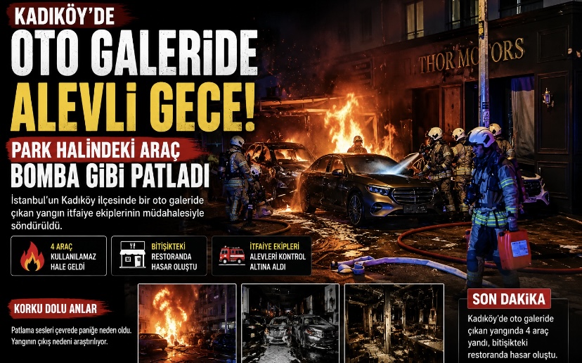 Kadıköy’de Oto Galeride Alevli Gece! Park Halindeki Araç Bomba Gibi Patladı