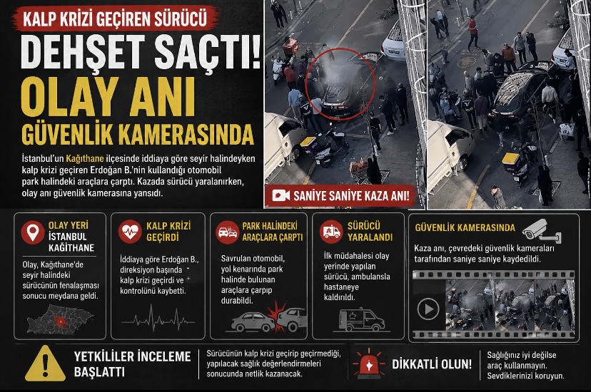 Kalp krizi geçiren sürücü dehşet saçtı! Olay anı güvenlik kamerasında