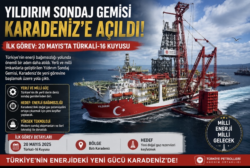 Yıldırım sondaj gemisi Karadeniz’e açıldı… İlk görev 20 Mayıs’ta Türkali-16 Kuyusu