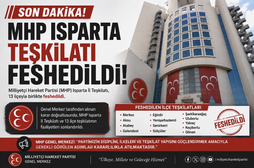 MHP Isparta teşkilatı 13 ilçeyle birlikte feshedildi!