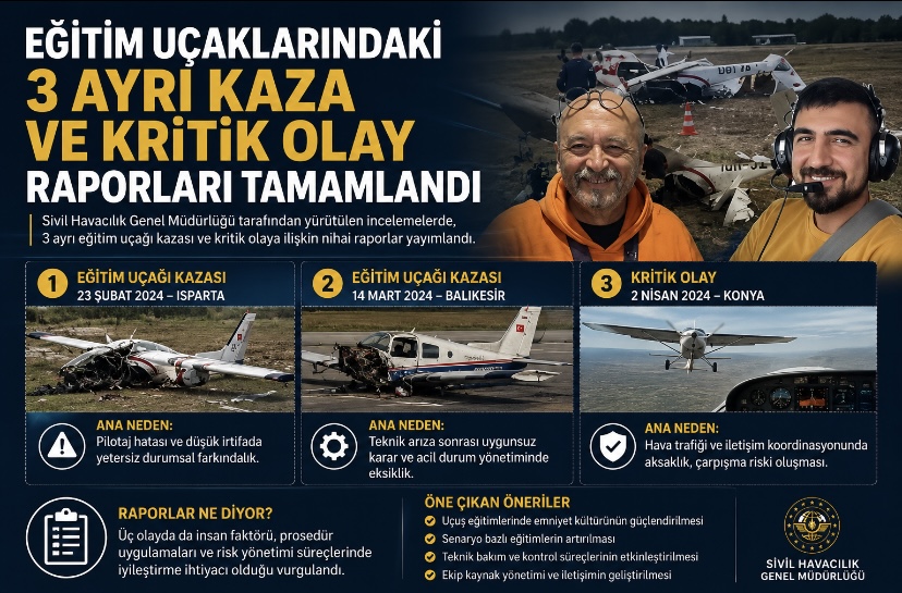 Eğitim uçaklarındaki 3 ayrı kaza ve kritik olay raporları tamamlandı