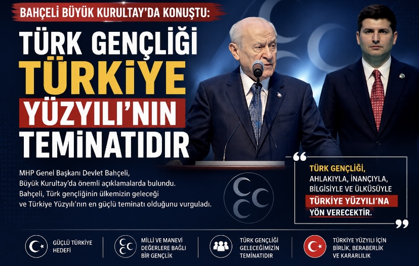 Bahçeli Büyük Kurultay’da konuştu: Türk gençliği Türkiye Yüzyılı’nın teminatıdır