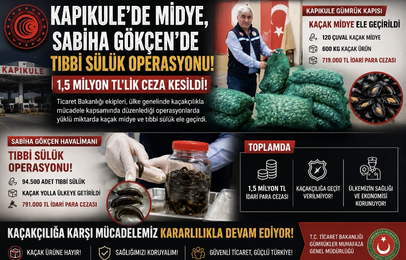 Kapıkule’de midye, Sabiha Gökçen’de tıbbi sülük operasyonu: 1,5 milyon TL’lik ceza