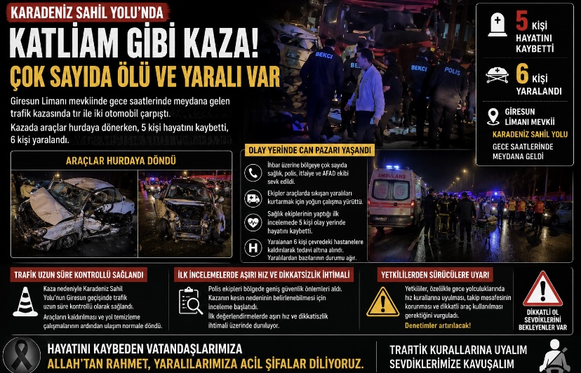 Karadeniz Sahil Yolu’nda Feci Kaza: 5 Ölü, 6 Yaralı