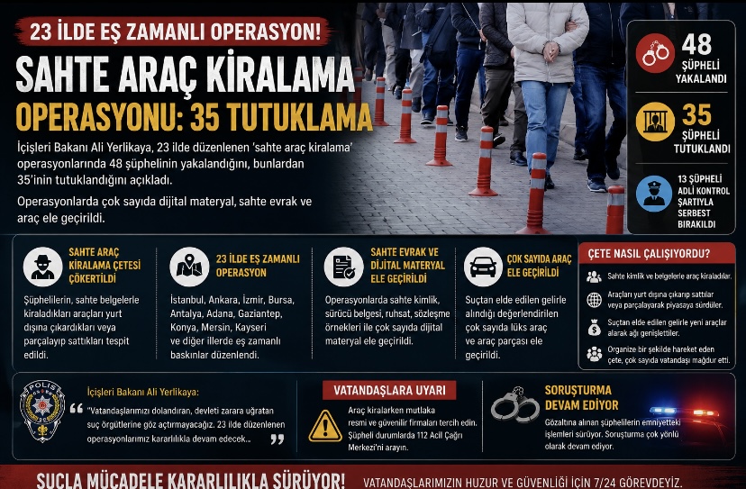 23 ilde ‘sahte araç kiralama’ operasyonu; 35 tutuklama