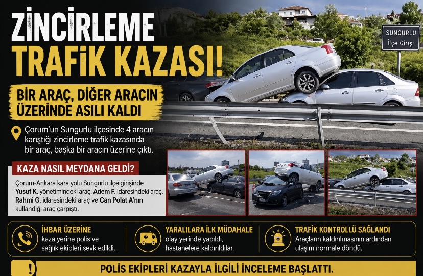Zincirleme trafik kazası! Bir araç, diğer aracın üzerinde asılı kaldı
