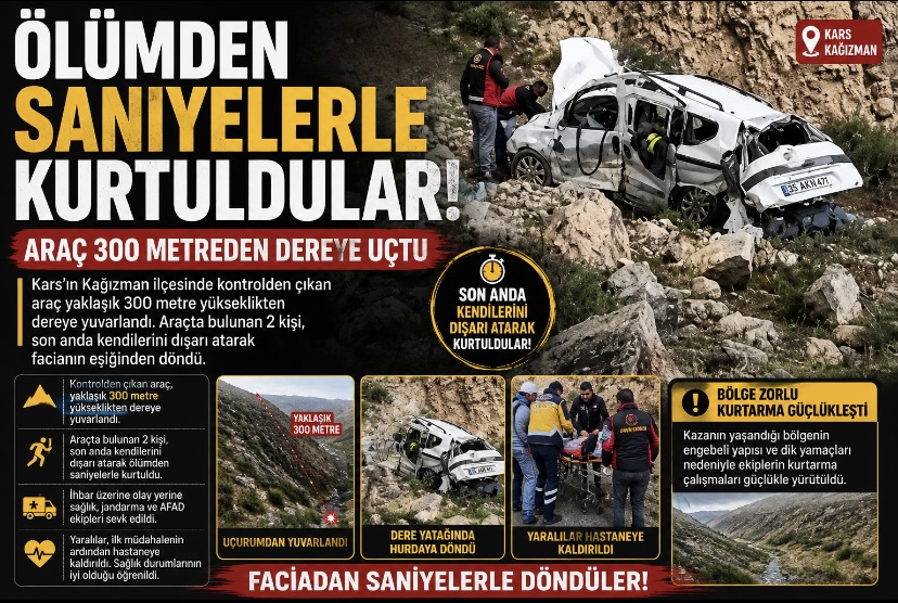 Ölümden saniyelerle kurtuldular! Araç 300 metreden dereye uçtu