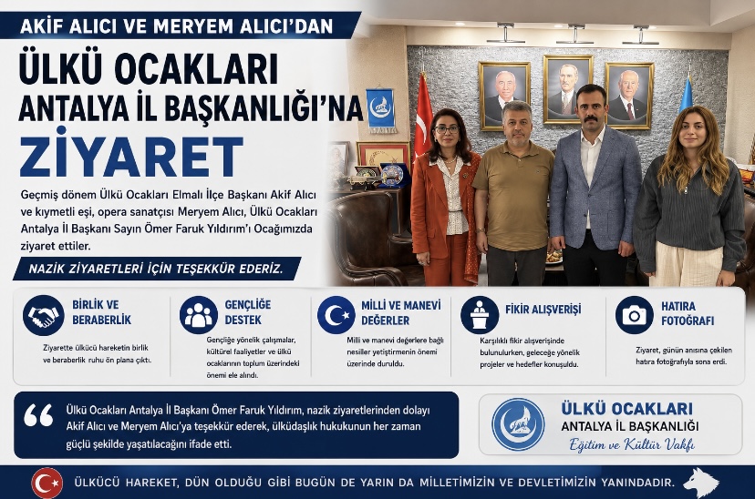 Akif Alıcı ve Meryem Alıcı’dan Ülkü Ocakları Antalya İl Başkanlığı’na Ziyaret