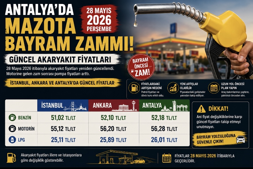 Antalya’da Mazota Bayram Zammı! 28 Mayıs 2026 Güncel Akaryakıt Fiyatları