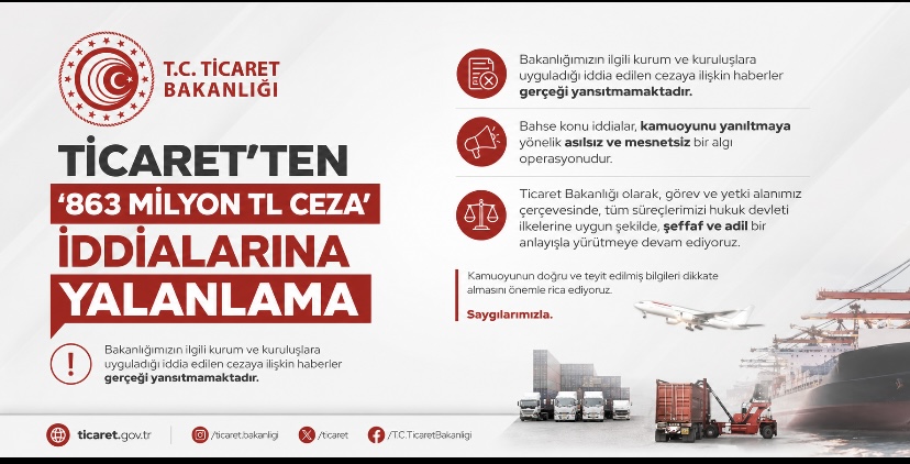 Ticaret’ten ‘863 milyon TL ceza’ iddialarına yalanlama