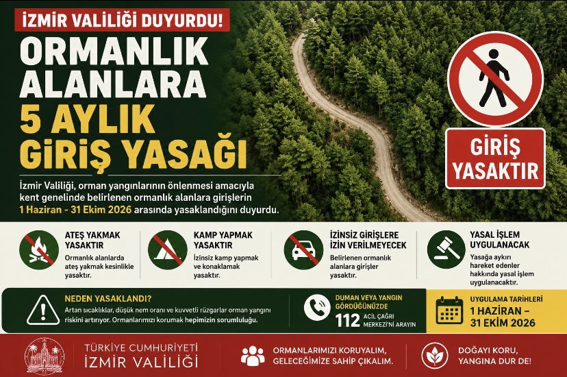 İzmir Valiliği Duyurdu! Ormanlık Alanlara 5 Aylık Giriş Yasağı