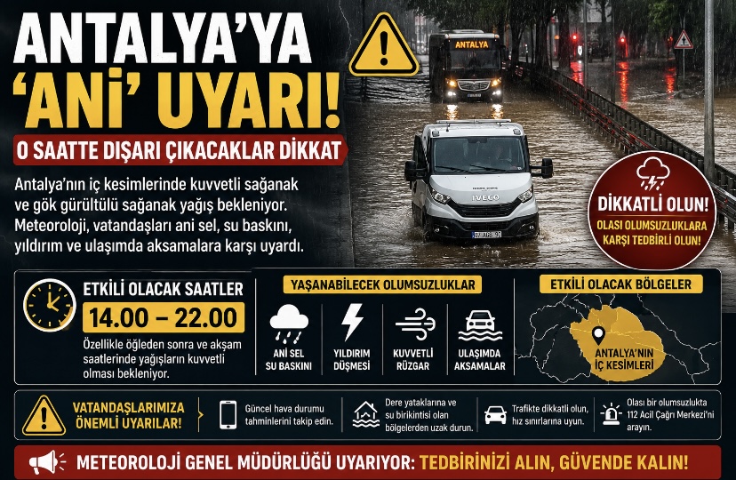 Antalya’ya ‘Ani’ Uyarı! O Saatte Dışarı Çıkacaklar Dikkat