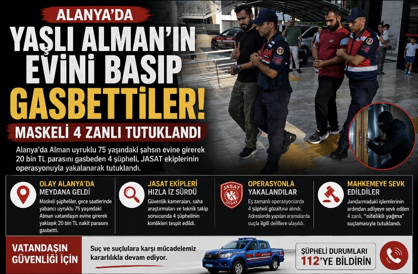 Alanya’da Yaşlı Alman’ın Evini Basıp Gasbettiler! Maskeli 4 Zanlı Tutuklandı