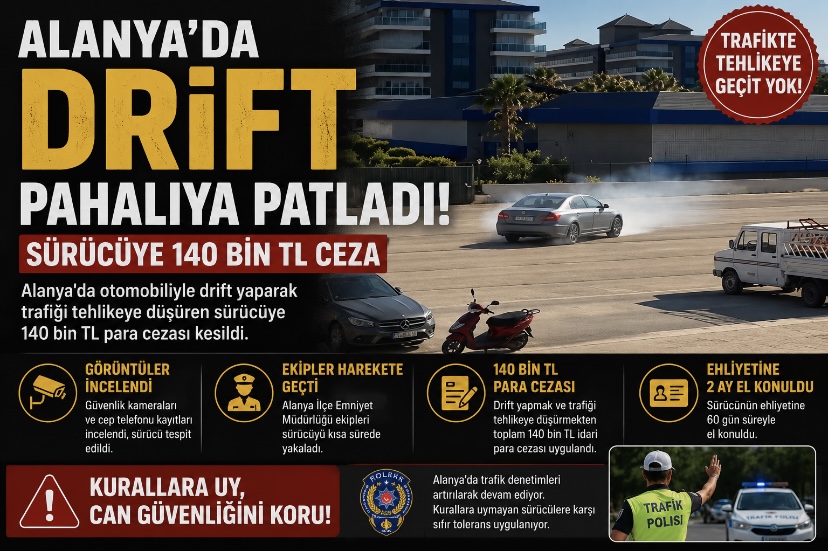 Alanya’da Drift Pahalıya Patladı! Sürücüye 140 Bin TL Ceza