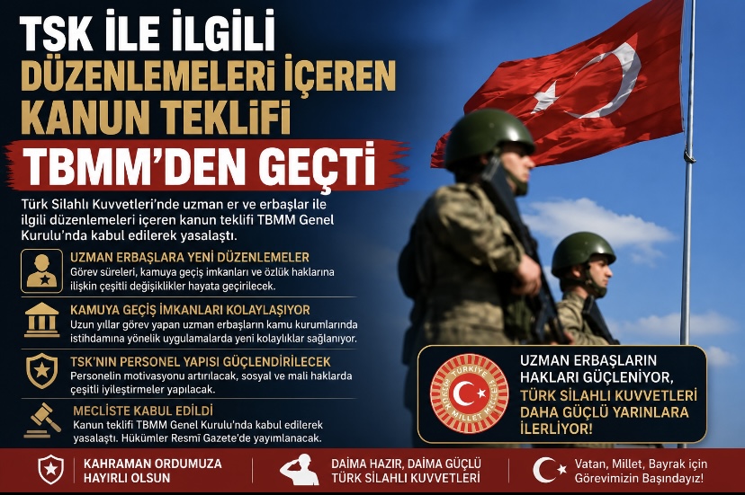 TSK ile İlgili Düzenlemeleri İçeren Kanun Teklifi TBMM’den Geçti