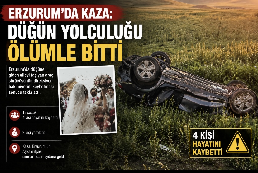 Erzurum’da kaza: Düğün yolculuğu ölümle bitti