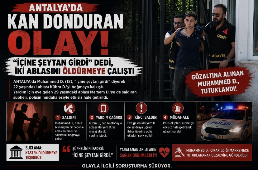 Antalya’da Kan Donduran Olay: “İçine Şeytan Girdi” Dedi, İki Ablasını Öldürmeye Çalıştı