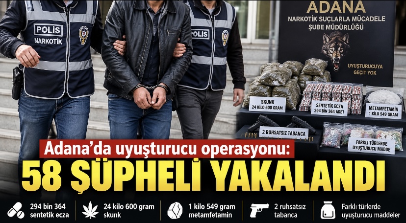 Adana’da uyuşturucu operasyonu: 58 şüpheli yakalandı
