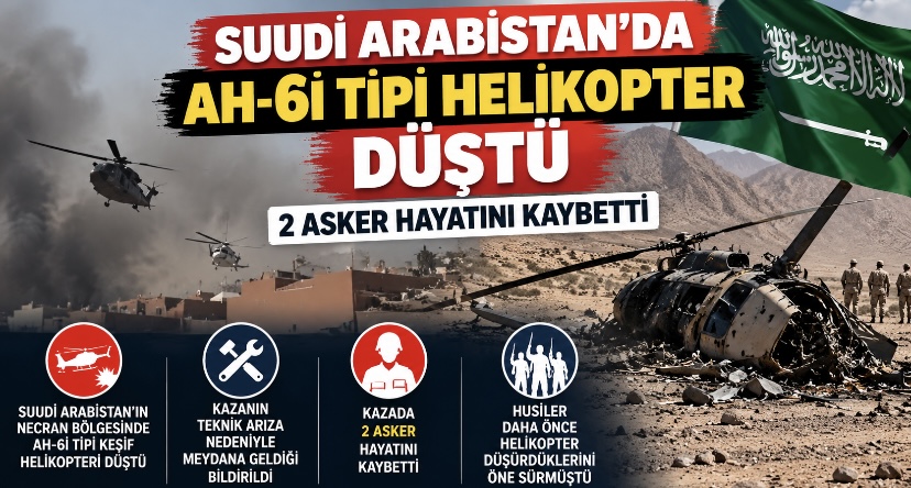 Suudi Arabistan’da AH-6i tipi helikopter düştü: 2 asker hayatını kaybetti